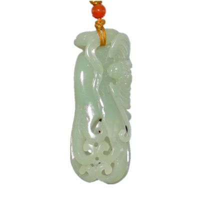 2.6" China Certified Nature Hetian Nephrite Jade Blessing Bat Hollow Carved Necklace Pendants