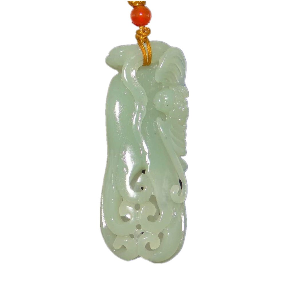2.6" China Certified Nature Hetian Nephrite Jade Blessing Bat Hollow Carved Necklace Pendants