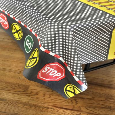 Havercamp Club Pack Railroad/Train Themed Printed Plastic Backed Paper Tablecover, Box of 12