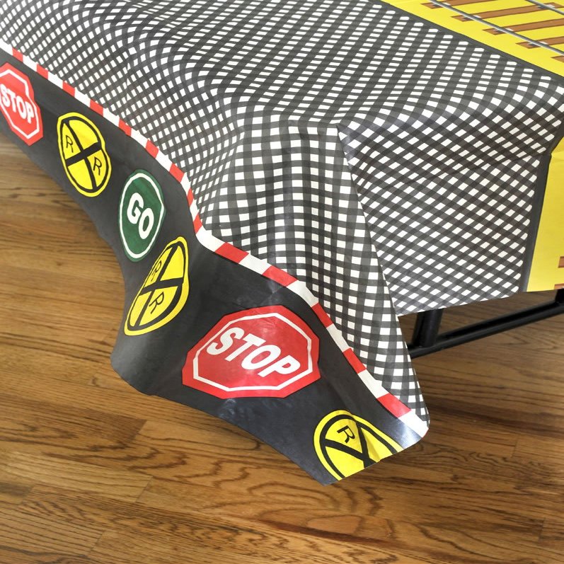 Havercamp Club Pack Railroad/Train Themed Printed Plastic Backed Paper Tablecover, Box of 12