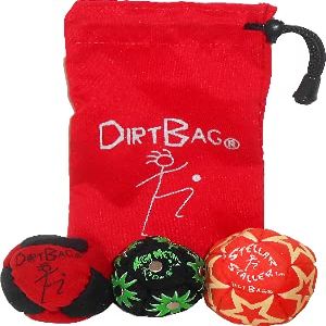 DIRTBAG All Star Footbag 3 Pack with Pouch, 100% Handmade, Premium Quality, Bright Vivid Colors, Signature Carry Bag - Red/Black