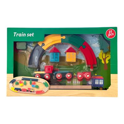 21 Pc Starter Wooden Train Set Train Tracks & Accessories, Magnetic Trains Cars for Toddlers & Older Kids Compatible with Major Brand Train Sets