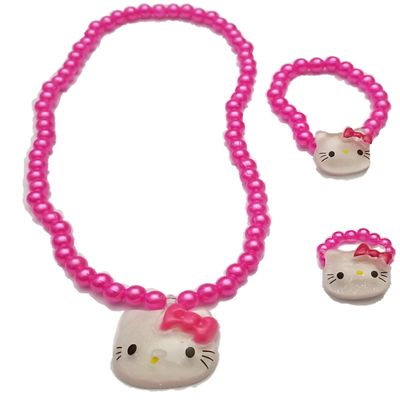For Little Girls and Toddlers - Bow Stretch Necklace and Bracelet Ring Set - Great Costume Jewelry and Accessories Sets For Children To Play Pretend Dress Up (Dark Pink)