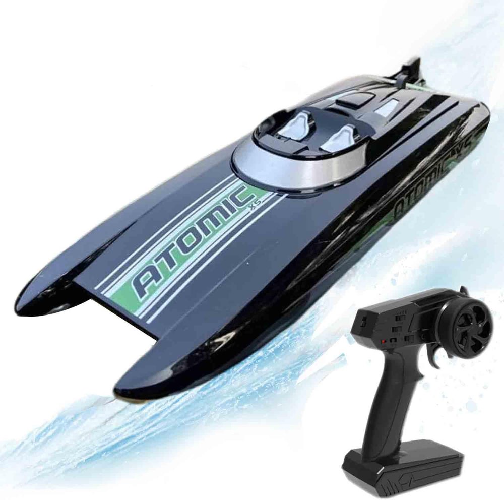 Black Remote Control Racing Boat RC Jet Speed Boat Catamaran Structure Independent Steering Gear 25km/h for 14y+ on Lake Pool Sea