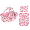 Rakki Dolli Doll Carry Cot Set, Soft 3PC Set Includes Cot, Mattress and Pillow, Pink Flower Doll Bassinet, Fits for 10-12 Inch American Girl Dolls view 1