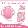 Rakki Dolli Doll Carry Cot Set, Soft 3PC Set Includes Cot, Mattress and Pillow, Pink Flower Doll Bassinet, Fits for 10-12 Inch American Girl Dolls view 2