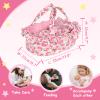 Rakki Dolli Doll Carry Cot Set, Soft 3PC Set Includes Cot, Mattress and Pillow, Pink Flower Doll Bassinet, Fits for 10-12 Inch American Girl Dolls view 3