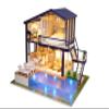 CUTEROOM Miniature House Kit, DIY Dollhouse Kit for Adults to Build, Mini House Making Kit with Furnitures, Time Apartment Dollhouse Kit with Swimming Pool Gifts for Women view 1