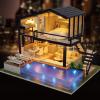CUTEROOM Miniature House Kit, DIY Dollhouse Kit for Adults to Build, Mini House Making Kit with Furnitures, Time Apartment Dollhouse Kit with Swimming Pool Gifts for Women view 3