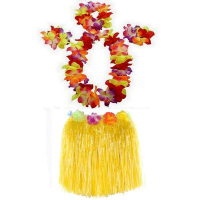 1 Set 40cm Kids Party Hawaii Dress Hula Grass Skirt - Double Layer Thickened HawaiiSkirt for Luau Party Decorations Supplies Yellow