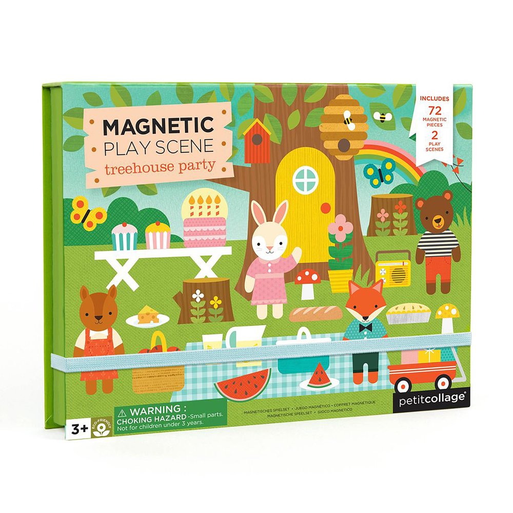 Petit Collage: Animal Friends Magnetic Game Board with Mix & Match, Ideal for Ages 3+, Includes Mag Play Scene Treehouse Party, 74 Count