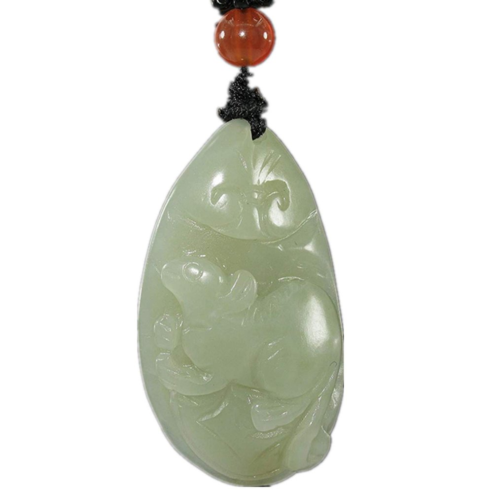 1.7" China Certified Nature Hetian Nephrite Jade Fortune Rat Hand Carved Necklace Pendants 0980