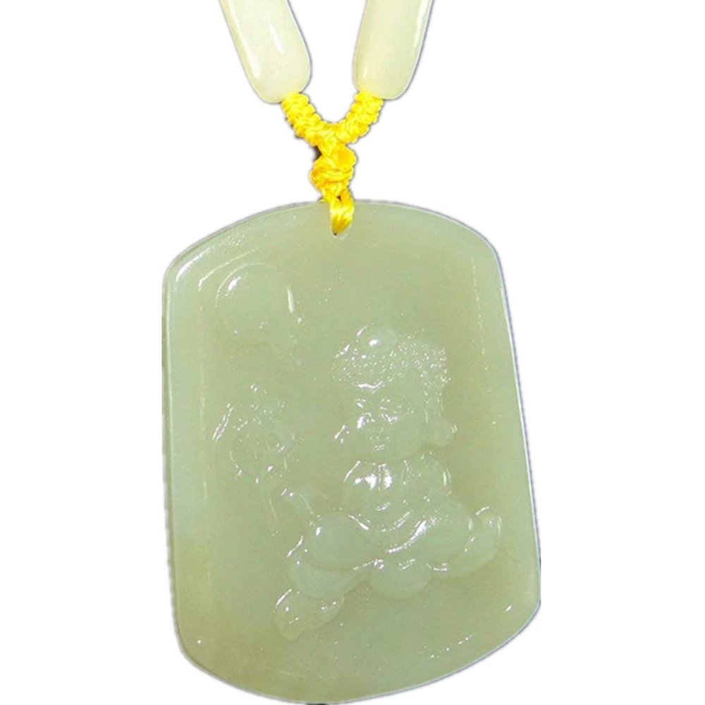 2" China Certified Nature Hetian Nephrite Jade Blessing Buddha Hand Carved Necklace Pendants 0982
