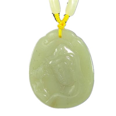 2" China Certified Nature Hetian Nephrite Jade Blessing Kwan-yin Hand Carved Necklace Pendants 0987