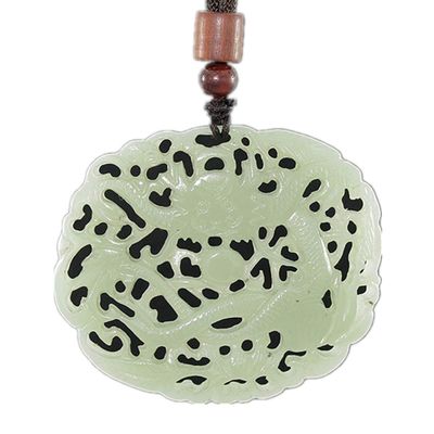 2.2" China Certified Nature Hetian Nephrite Jade Auspicoius Dragon Hollow Carved Necklace Pendants 0983