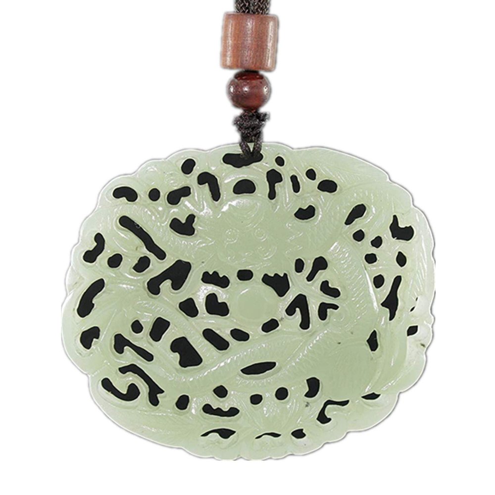 2.2" China Certified Nature Hetian Nephrite Jade Auspicoius Dragon Hollow Carved Necklace Pendants 0983