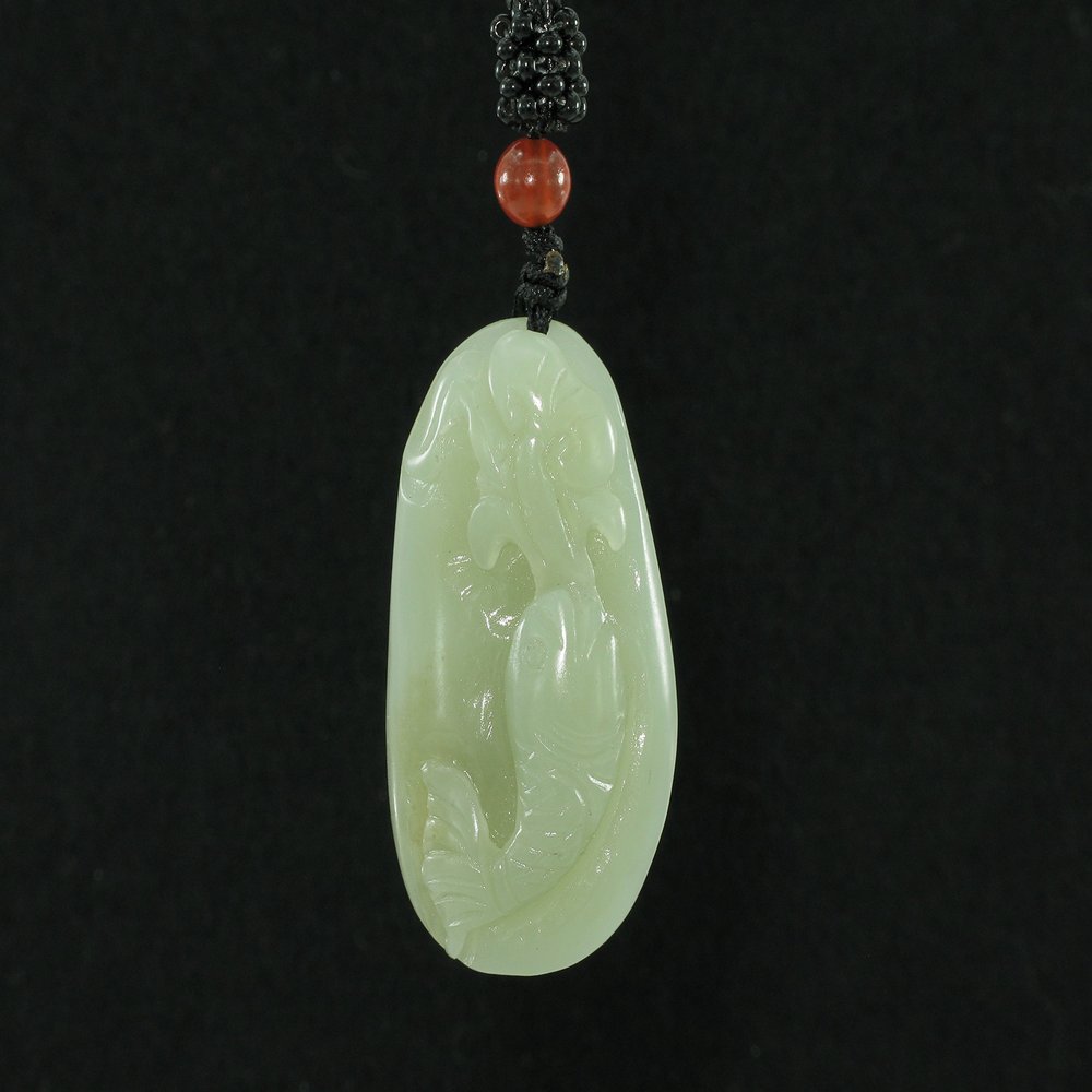 1.8" China Certified Nature Hetian Nephrite Jade Wealth Fish and Ruyi Fine Carved Necklace Pendants