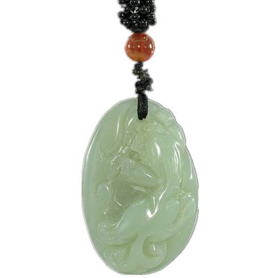 1.5" China Certified Nature Hetian Nephrite Jade Wealth Smart Pixiu Fine Carved Necklace Pendants 0974