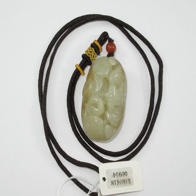 1.7" China Certified Nature Hetian Nephrite Jade Blessing Bat and Ruyi Fine Carved Pendants