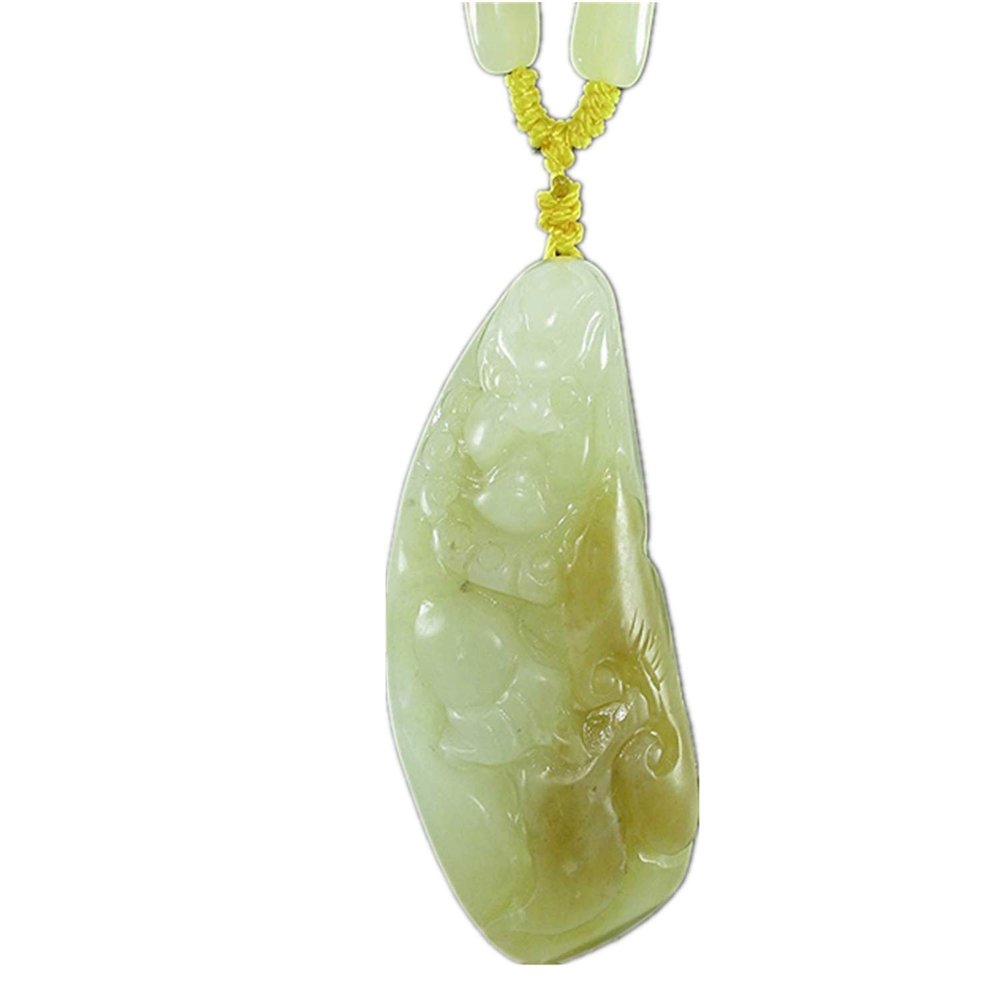 2.4" China Certified Nature Hetian Nephrite Jade Arhat Amulet Fine Carved Necklace Pendants 0957