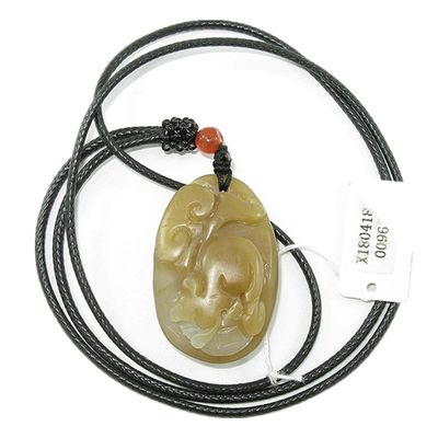 1.6" China Certified Nature Hetian Nephrite Jade Fortune Rat and Ruyi Fine Carved Necklace Pendants 0096