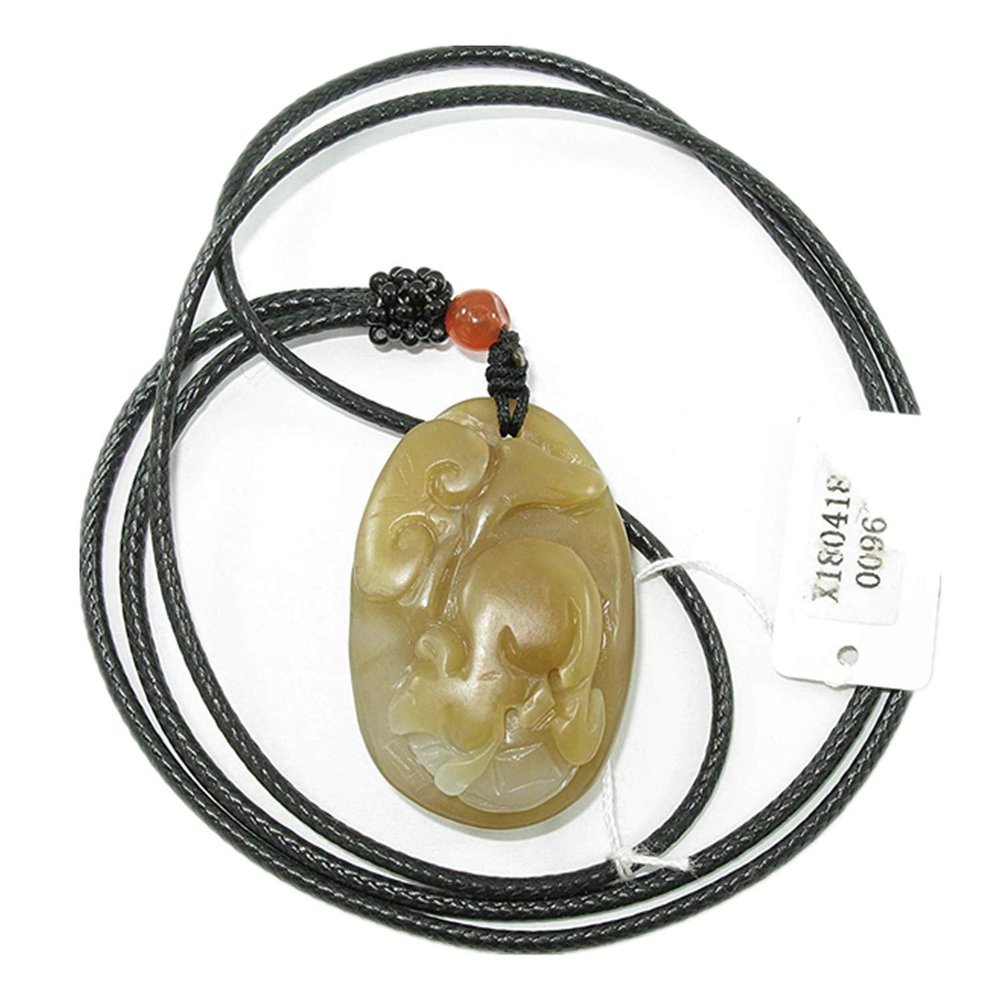 1.6" China Certified Nature Hetian Nephrite Jade Fortune Rat and Ruyi Fine Carved Necklace Pendants 0096