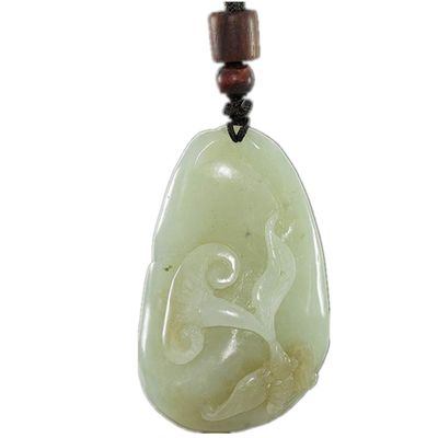 2.2" China Certified Nature Hetian Nephrite Jade Blessing Bat and Ruyi Fine Carved Necklace Pendants0949