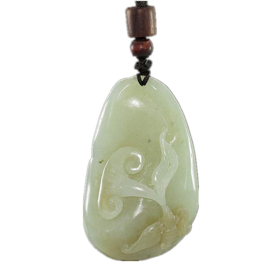 2.2" China Certified Nature Hetian Nephrite Jade Blessing Bat and Ruyi Fine Carved Necklace Pendants0949