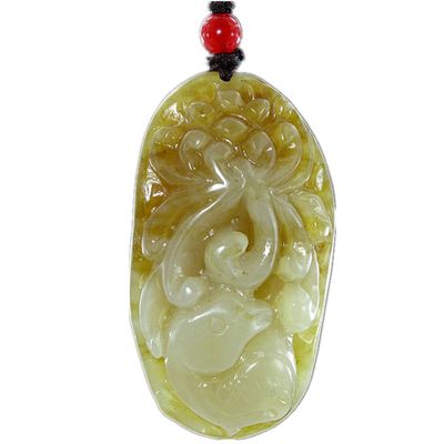 2.2" China Certified Nature Hetian Nephrite Jade Lucky Bird and Flower Fine Carved Necklace Pendants 0966