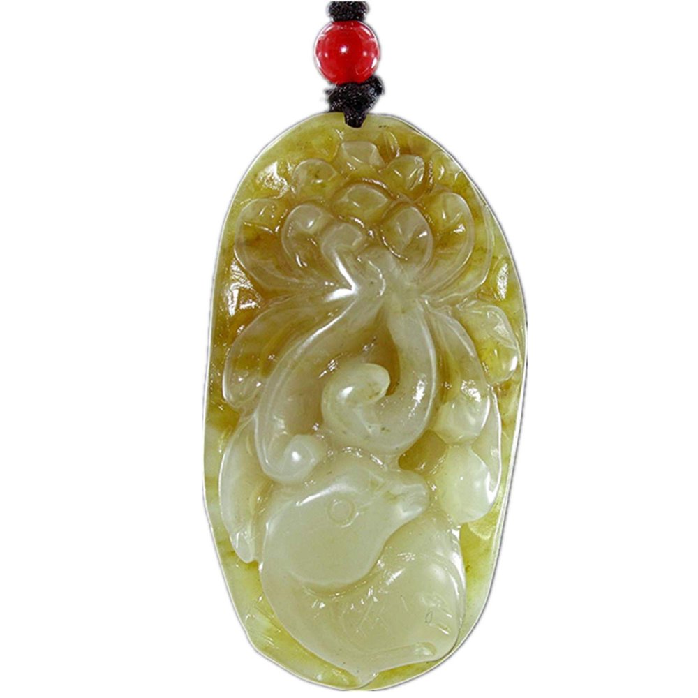 2.2" China Certified Nature Hetian Nephrite Jade Lucky Bird and Flower Fine Carved Necklace Pendants 0966