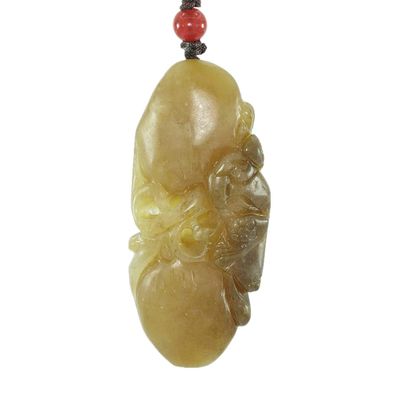 2.2" China Certified Nature Hetian Nephrite Jade Fortune Toad and Persimmon Hollow Carved Necklace Pendants 0962