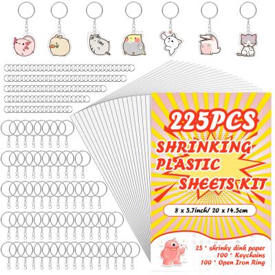 225PCS Shrinky Dink Sheets Keychains Kit,Shrink Plastic Sheets Kit with 25PCS Shrinky Dink Paper,100PCS Keychains and Open Iron Ring for Kids Creative Craft Marking,Handprint(8x5.7inch/20x14.5cm)