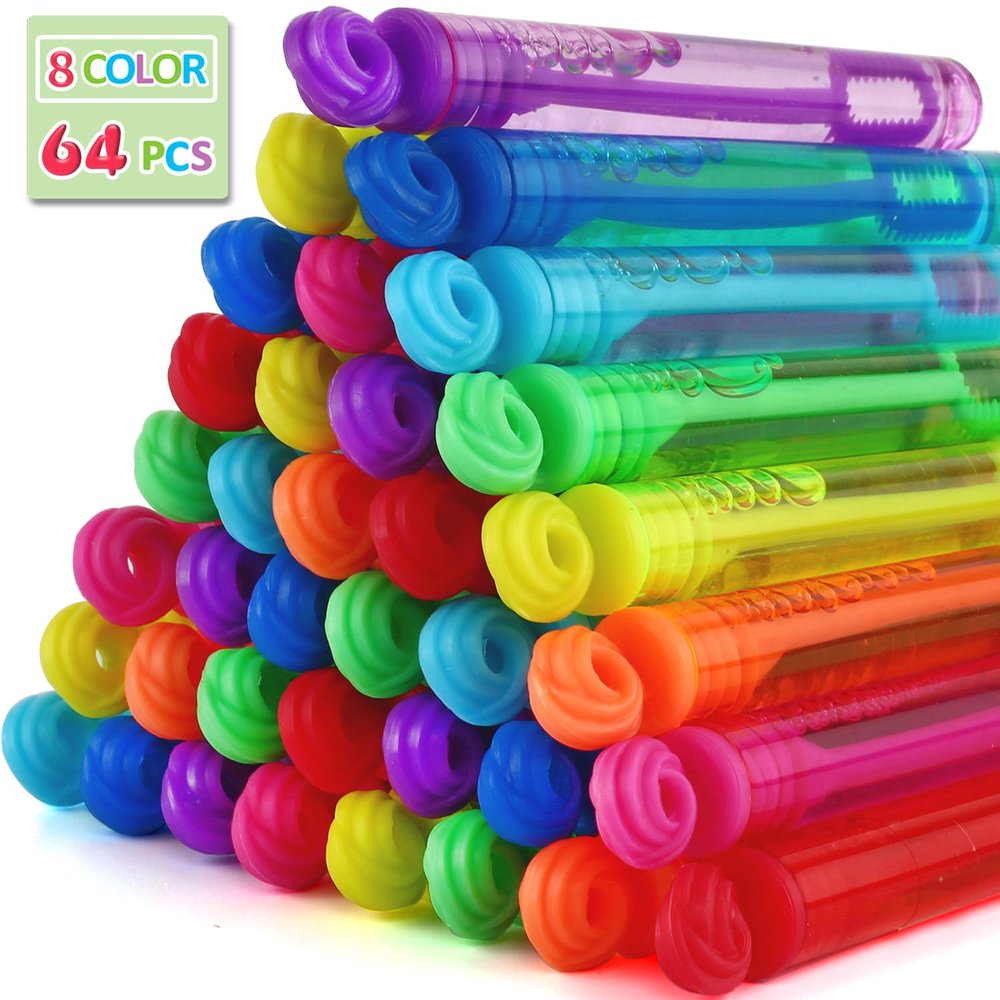 Bubble Wands Halloween Party Favors Pack of 64, Mini Neon Bubble Wands | Odor-Free Non-Toxic Kids Bath Toy/Birthday Treats Bubble Maker Toys for Kids | Outdoor Summer Events & Celebration Toy Gift