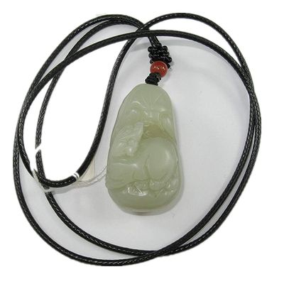 1.8" China Certified Nature Hetian Nephrite Jade Tiger and Ruyi Fined Carved Necklace Pendants 0997