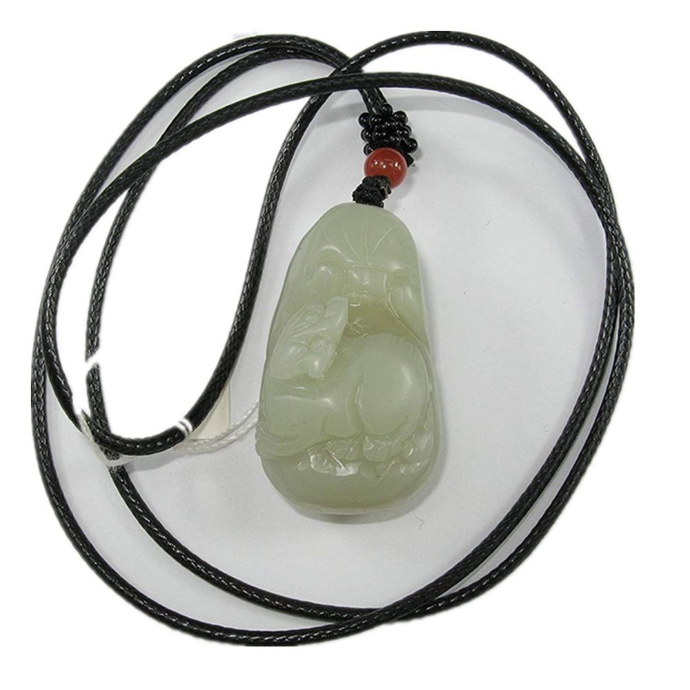 1.8" China Certified Nature Hetian Nephrite Jade Tiger and Ruyi Fined Carved Necklace Pendants 0997