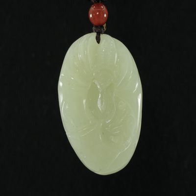 1.5" China Certified Nature Hetian Nephrite Jade Blessing Bat and Bamboo Fine Carved Necklace Pendants