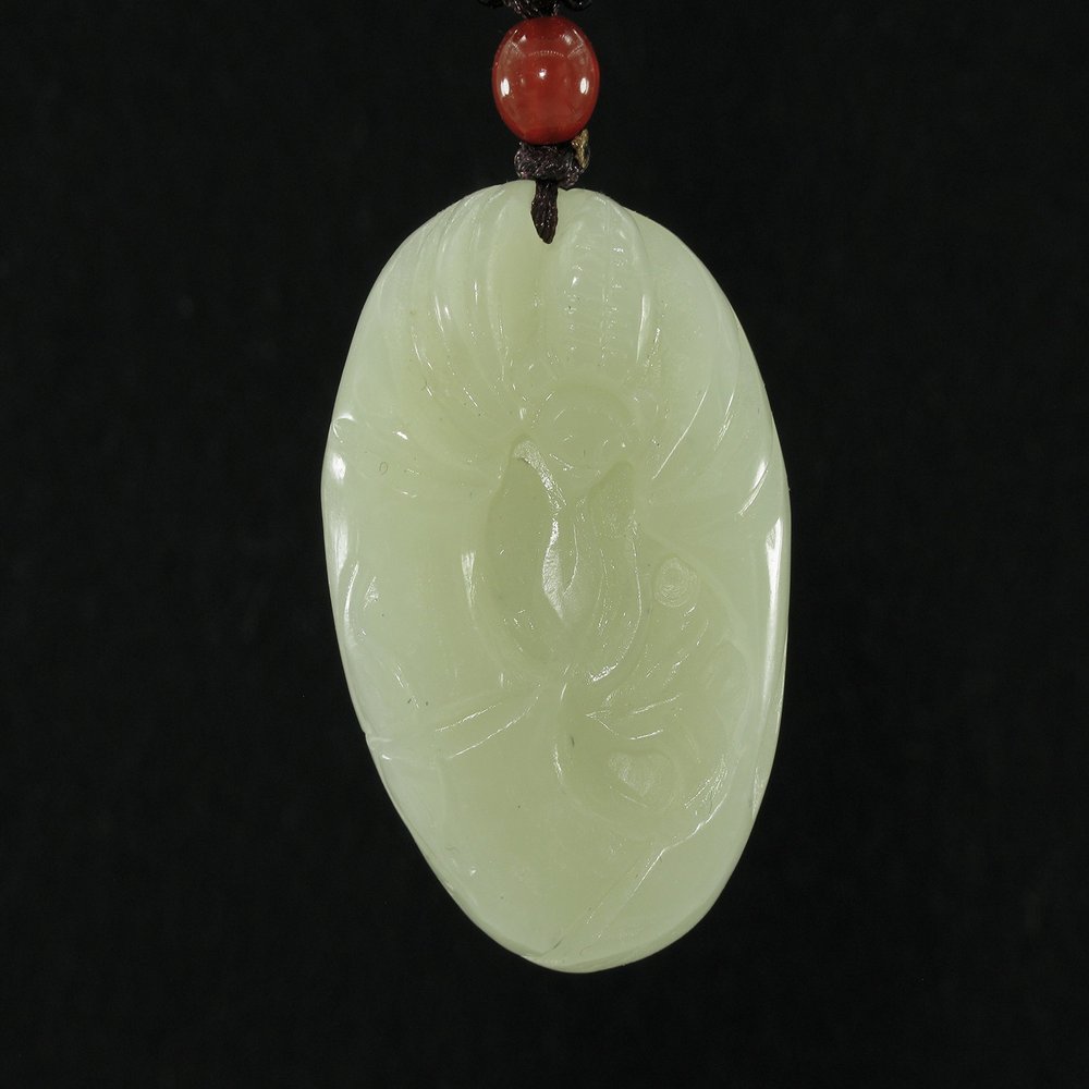 1.5" China Certified Nature Hetian Nephrite Jade Blessing Bat and Bamboo Fine Carved Necklace Pendants