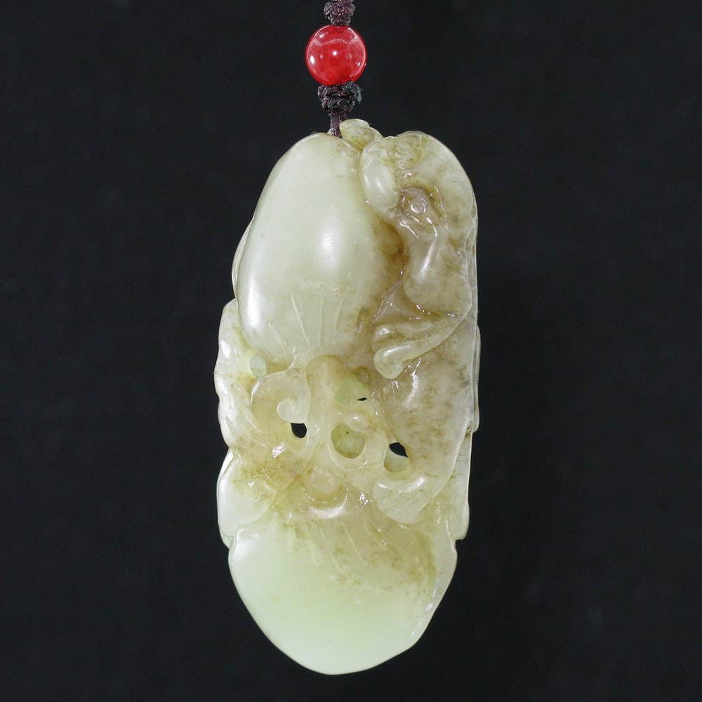 2.3" China Certified Nature Hetian Nephrite Jade Wealth Pixiu and Persimmon Hollow Carved Necklace Pendants