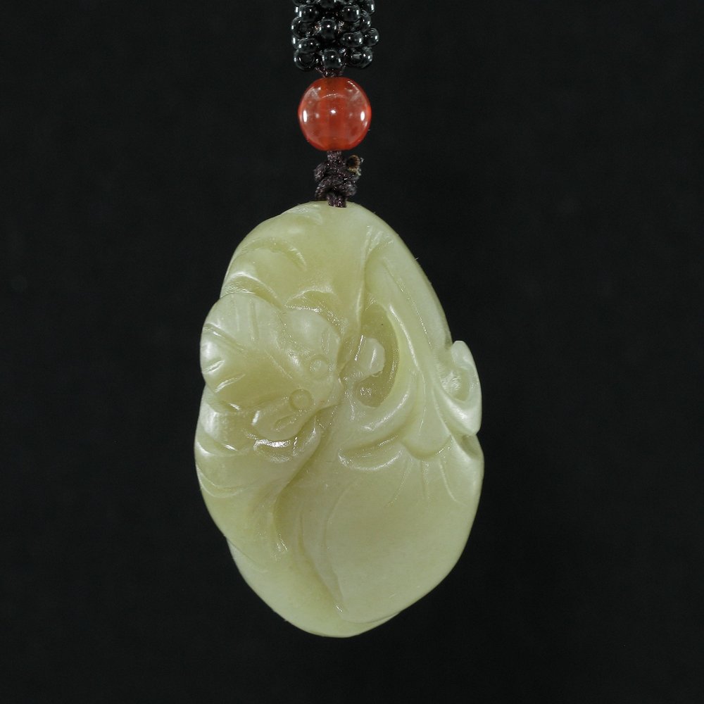1.5" China Certified Nature Hetian Nephrite Jade Blessing Bat and Persimmon Fine Carved Necklace Pendants