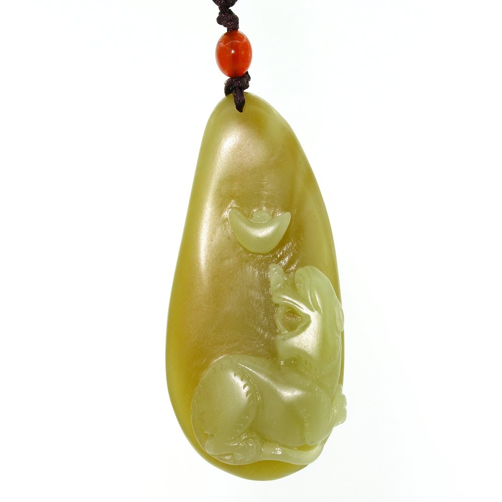 2" China Certified Nature Hetian Nephrite Jade Auspicious Tiger Fine Carved Necklace Pendants