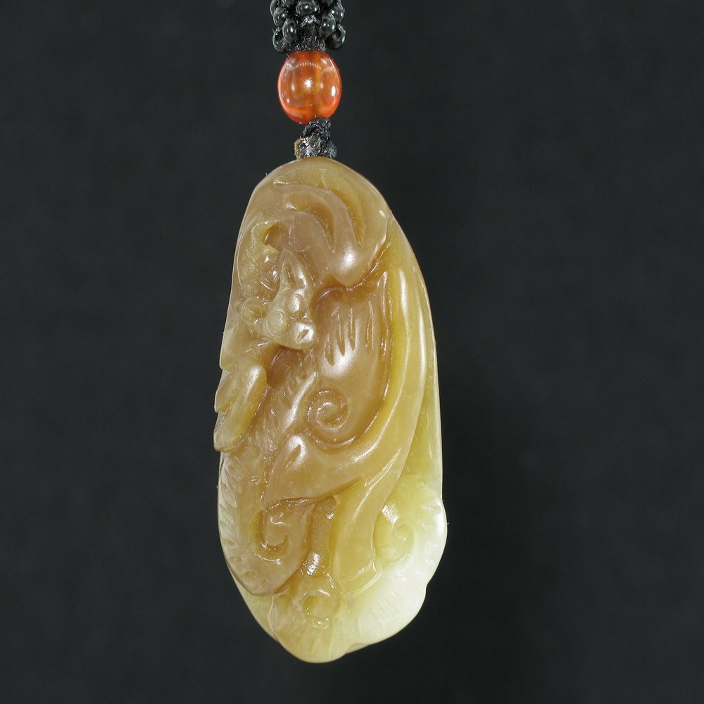 1.7" China Certified Nature Hetian Nephrite Jade Blessing Bat and Ruyi Fine Carved Necklace Pendants