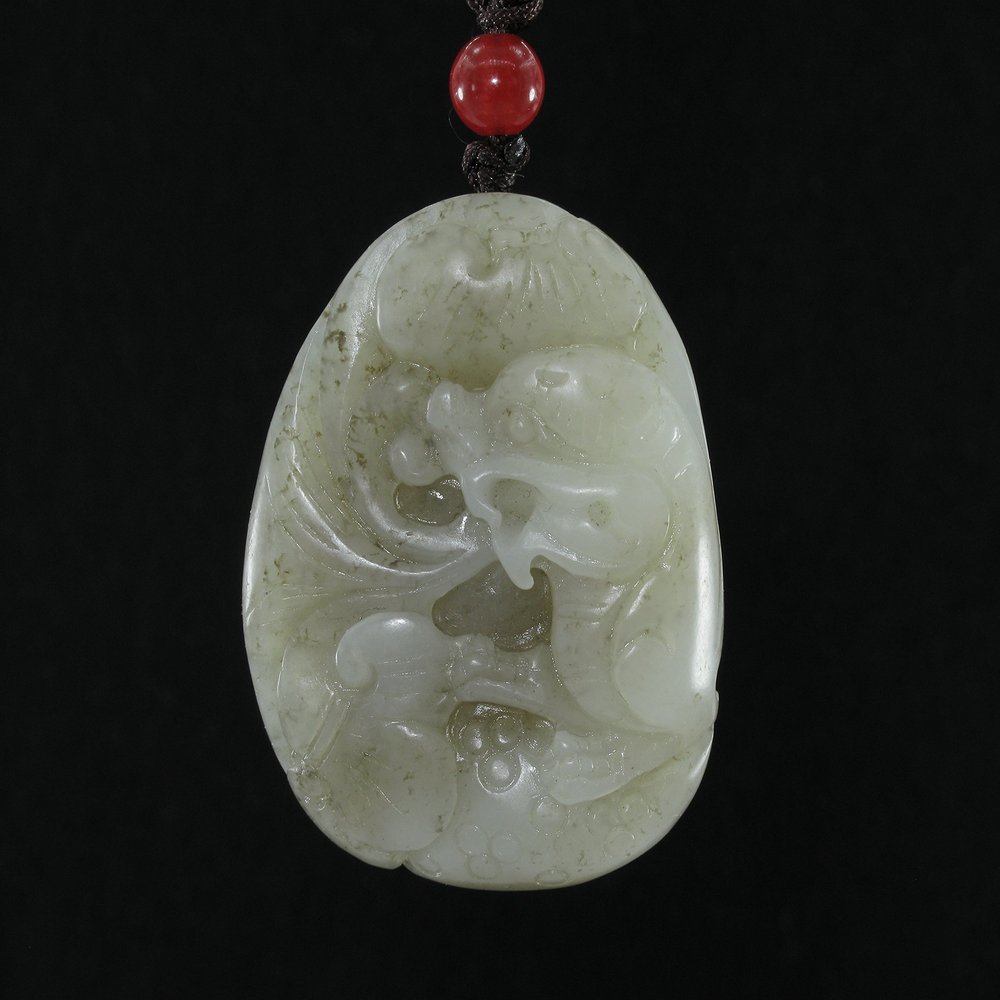 1.7" China Certified Nature Hetian Nephrite Jade Tiger Amulet and Ruyi Fine Carved Necklace Pendants