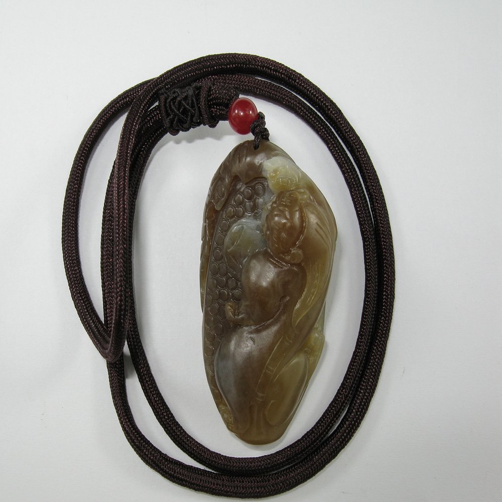 2.2" China Certified Nature Hetian Nephrite Jade Wealh Pixiu and Bat Fine Carved Necklace Pendant