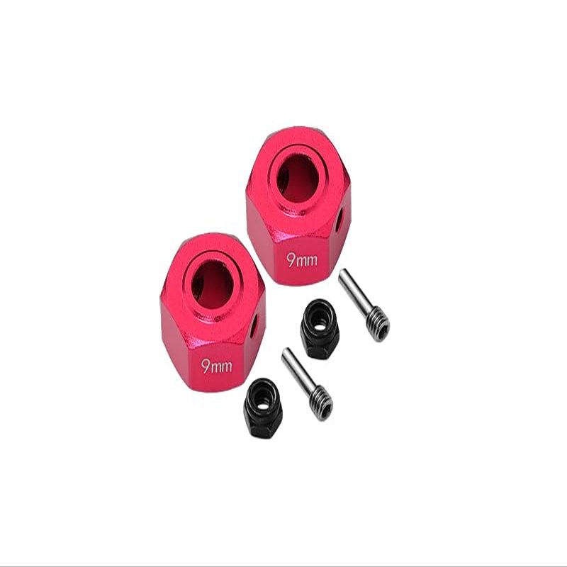 Aluminum Wheel Hex Adapters 9mm For Arrma 1:10 GRANITE/BIG ROCK 3S / BIG ROCK V3 3S / VORTEKS 3S / 1:8 VENDETTA 3S - 1Pr Set Red
