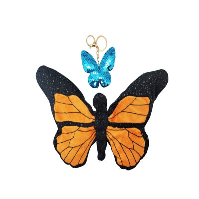 12 Plush Monarch Butterfly with Reversible Sequin Butterfly Keychain, Soft & Sparkly Stuffed Animal Toy for 3+ Year Old Kids, Great for Pretend Play, Nursery/Bedroom Decor