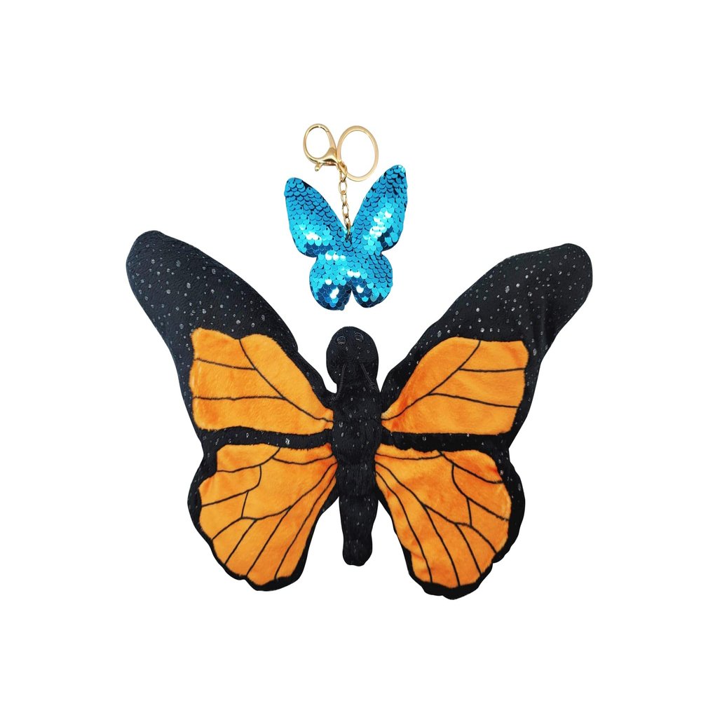 12 Plush Monarch Butterfly with Reversible Sequin Butterfly Keychain, Soft & Sparkly Stuffed Animal Toy for 3+ Year Old Kids, Great for Pretend Play, Nursery/Bedroom Decor