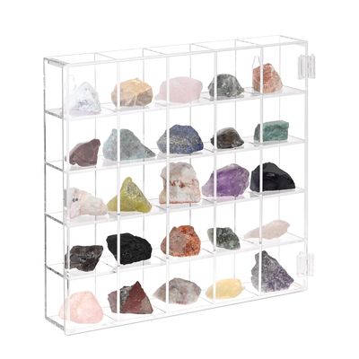 Ikee Design Premium Acrylic Collection 25 Compartments Display Case with Magnets Door, Wall-Mounted Storage Organizer Rack for Small Pop Figure, Doll and Gemstones, Compartment: 2 W x 1.8D x 2H in