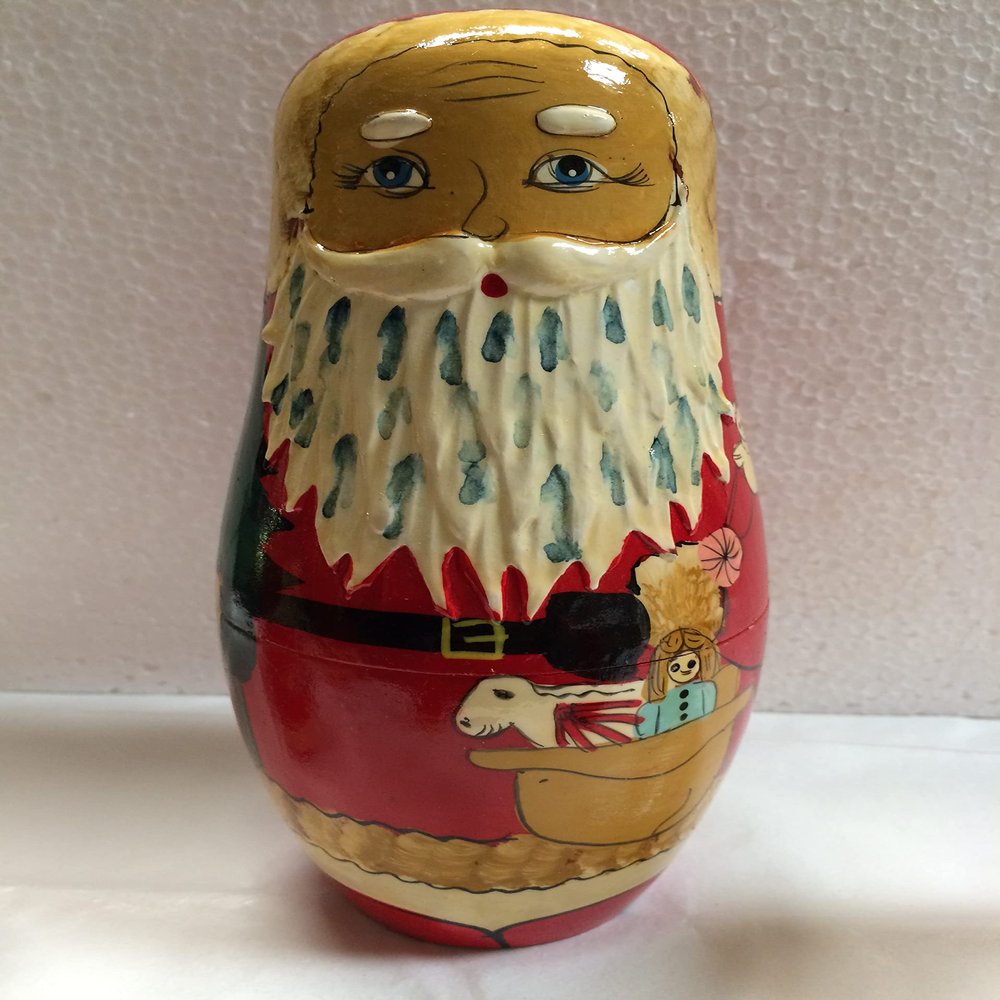 6 pcs Russian Stacking Santa Dolls Textured Christmas
