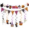 2025 Halloween Banner Party DecorationPre-Assembled Cute Halloween Garland Bunting Banner Triangle Flag with Foil Swirl Ceiling Hanging Cards, Pumpkin Ghost Witches Bat Spider Skull Sticker view 1