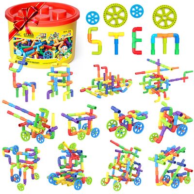 250 Pcs Tubular Pipes & Spout STEAM Interlocking Educational Building Blocks Set, Kids Tube Locks Construction Set with Storage Box, Idea Book, Preschool Educational Toy Gift for Toddlers Age 3+